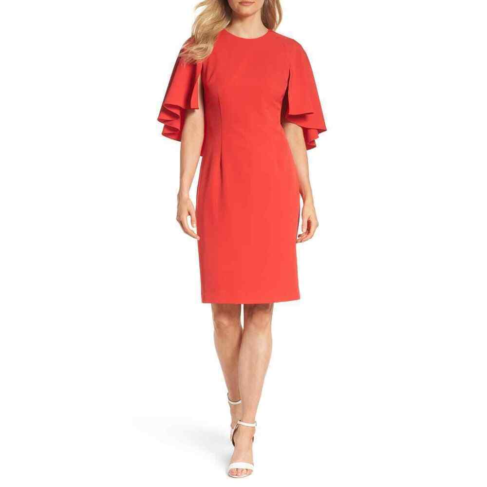 Eliza J women's Cape Sleeve Knee Length Ruffle Sleeve Dress In Red Size 4 $149